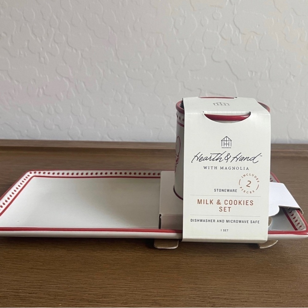 Hearth & Hand with Magnolia Waving Santa Stoneware Milk and Cookies Set - Picture 4 of 4